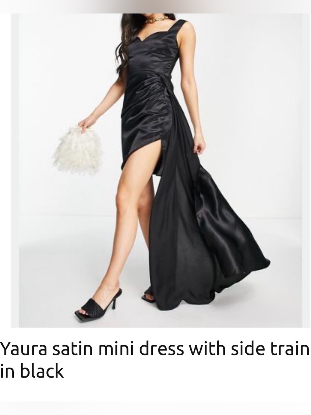 Yaura Black Satin Mini Dress with Side Train size US 2/ XS